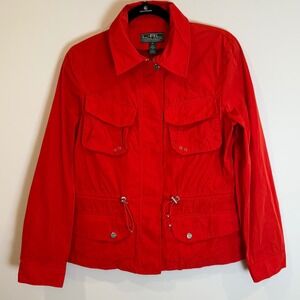 L RL Ralph Lauren Active Red Utility Jacket Drawstring Waist Women's Medium